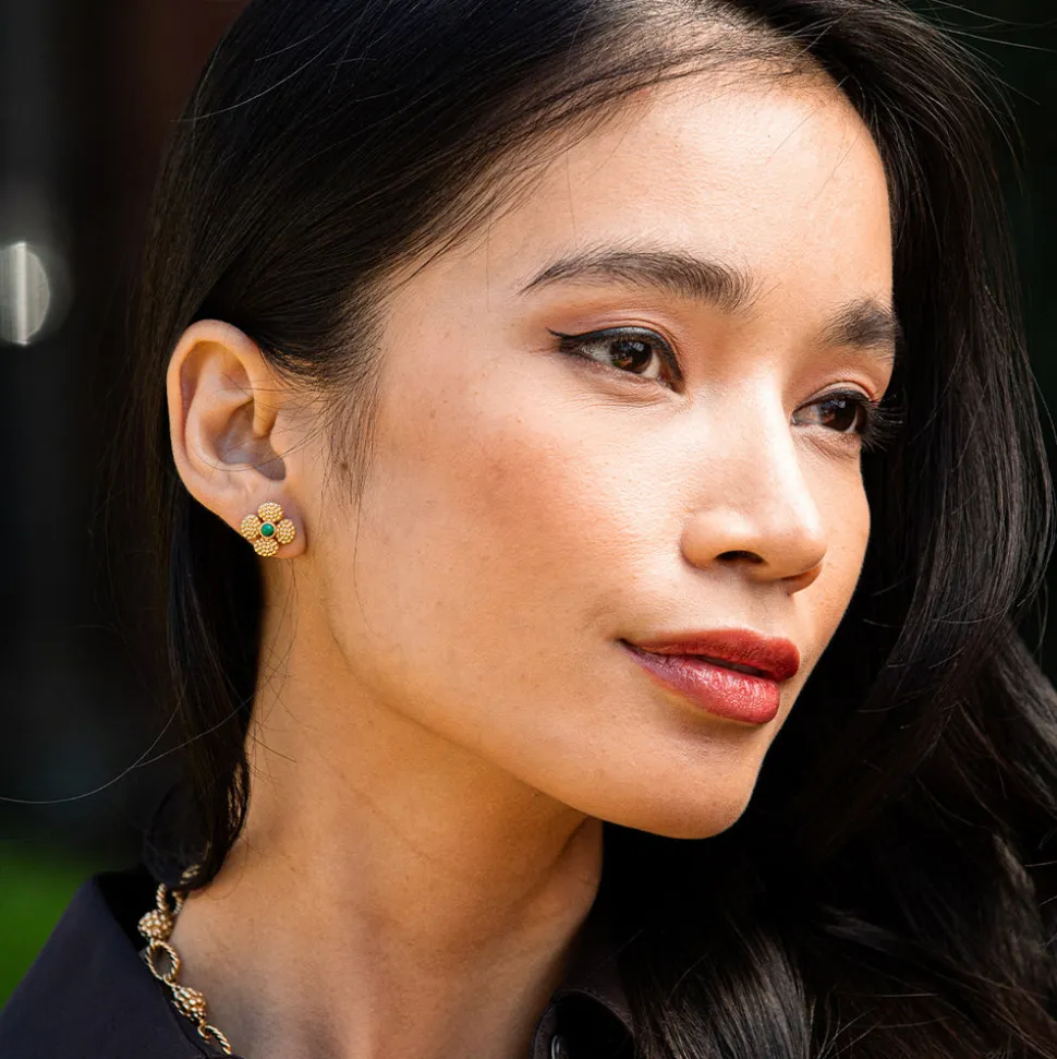 Berry Clover Convertible Duo Earrings in Malachite