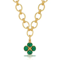 Berry Clover Double Sided Pendant in Malachite