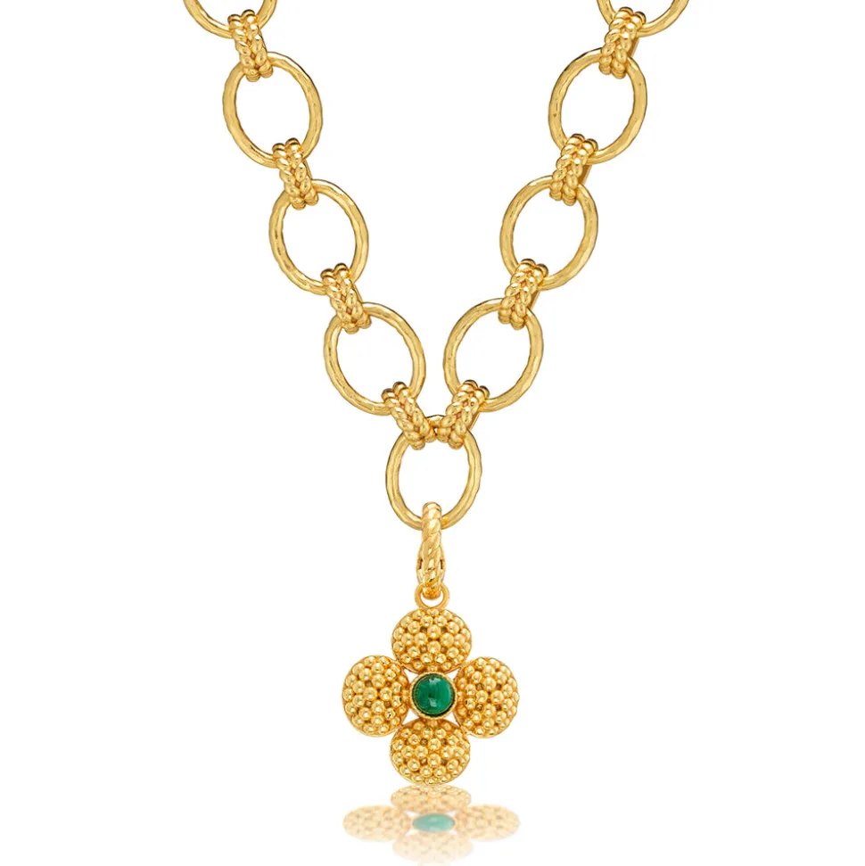 Berry Clover Double Sided Pendant in Malachite