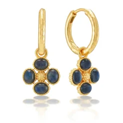 Berry Clover Hoop Earrings with Double Sided Charm in Blue Labradorite