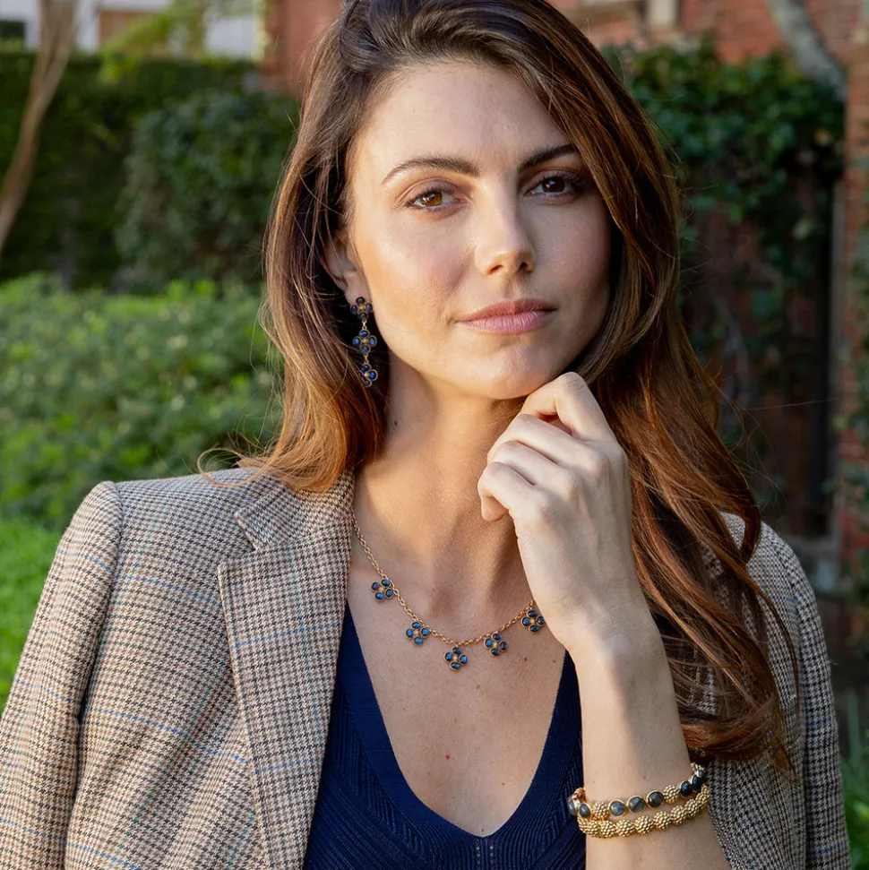 Berry Clover Linear Earrings in Blue Labradorite