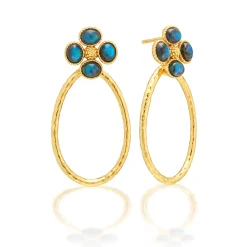 Berry Clover Teardrop Earrings in Blue Labradorite