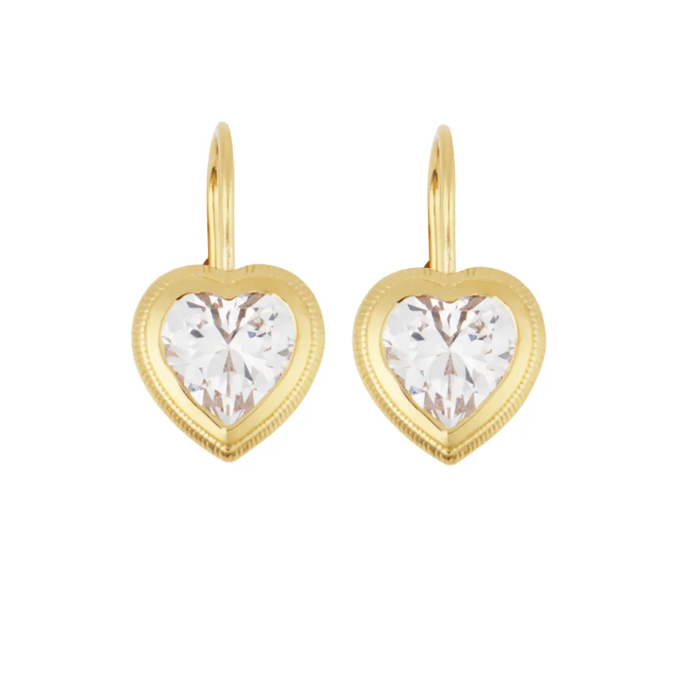Bezel Heart Drop Earrings