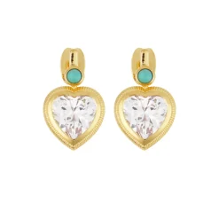 Bezel Heart Earrings with Turquoise