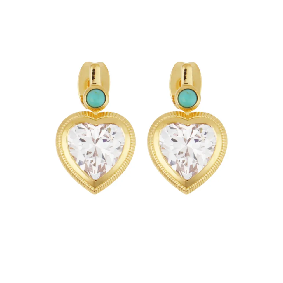 Bezel Heart Earrings with Turquoise