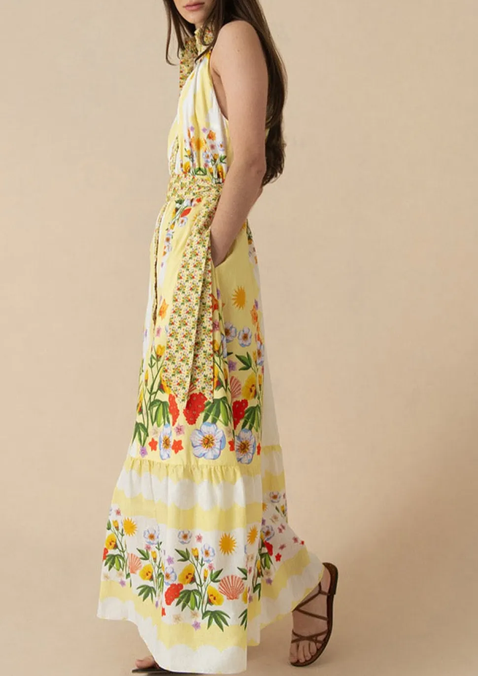 Biba Cotton Maxi Dress in Terrazo Yellow