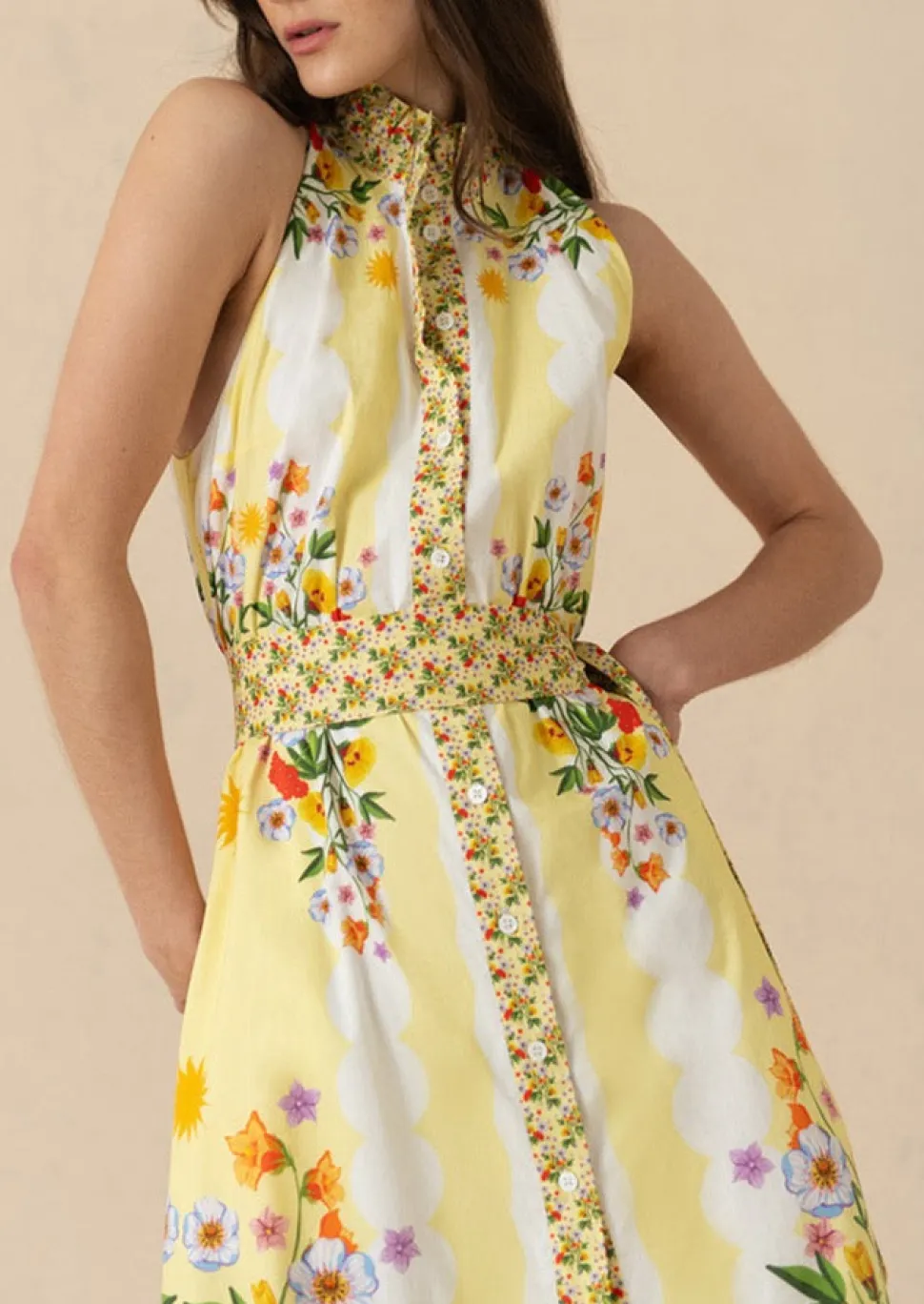 Biba Cotton Maxi Dress in Terrazo Yellow