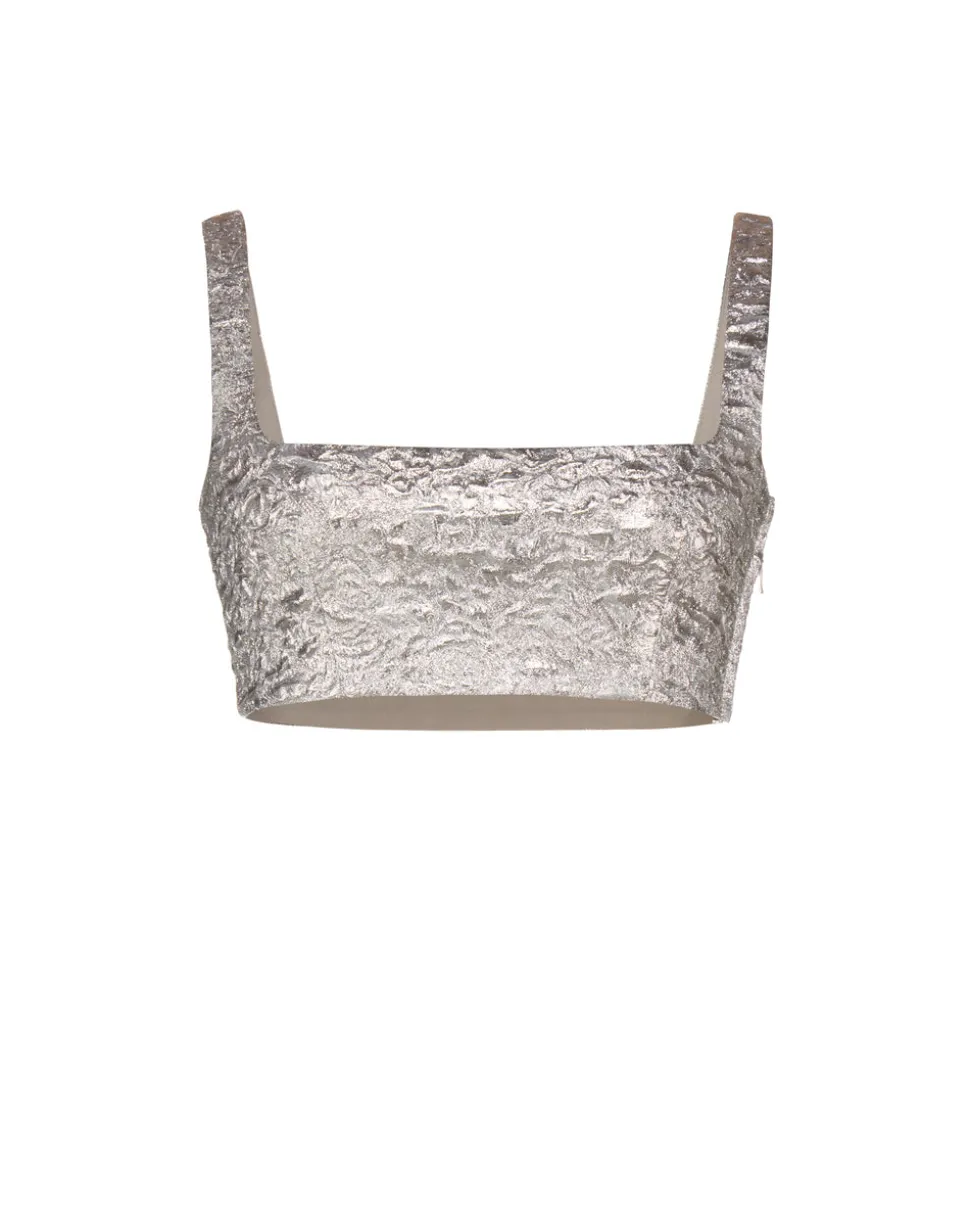 Blake Top in Silver Brocade