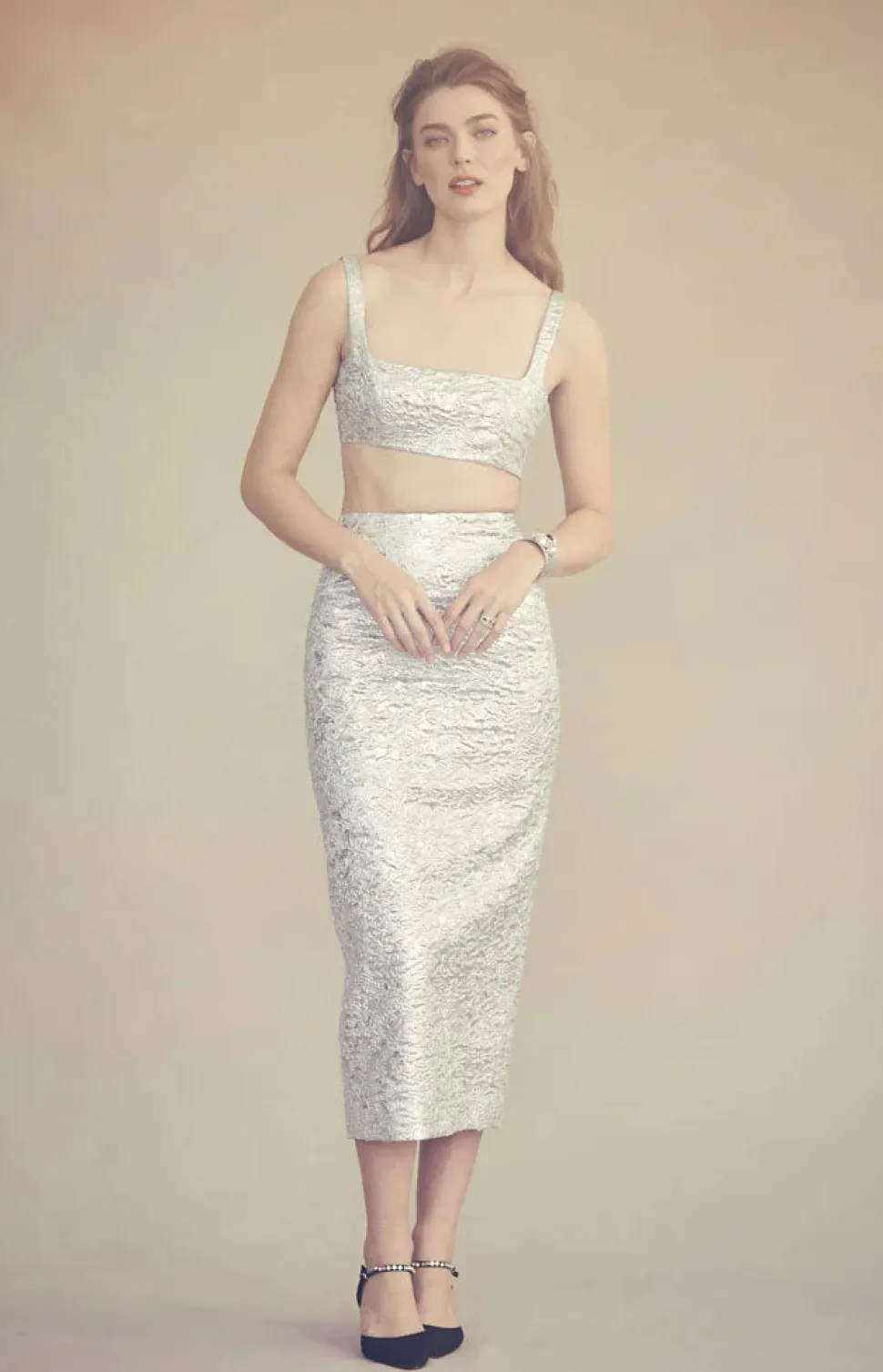 Blake Top in Silver Brocade