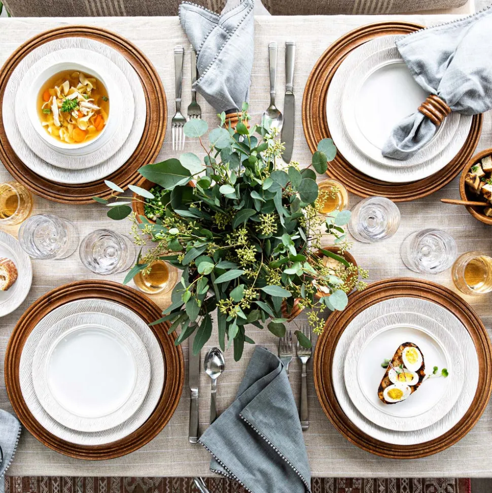 Blenheim Oak Place Setting in Whitewash, Set of 16
