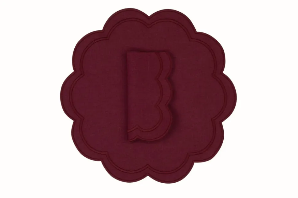 Bloom Linen Napkin and Placemat in Wine, Set of 2