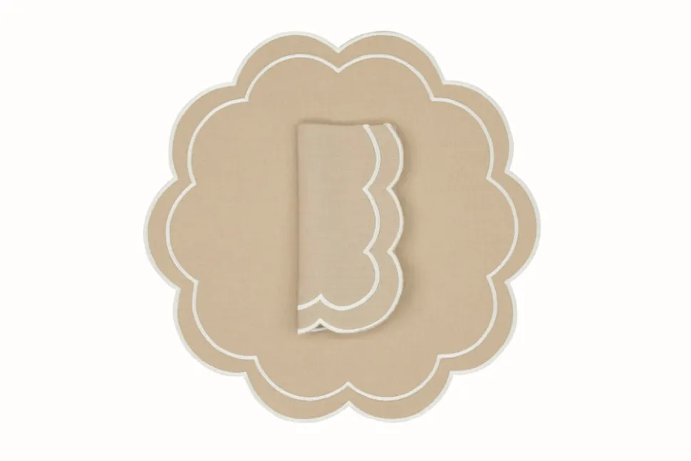 Bloom Linen Napkin and Placemat in Sand, Set of 2