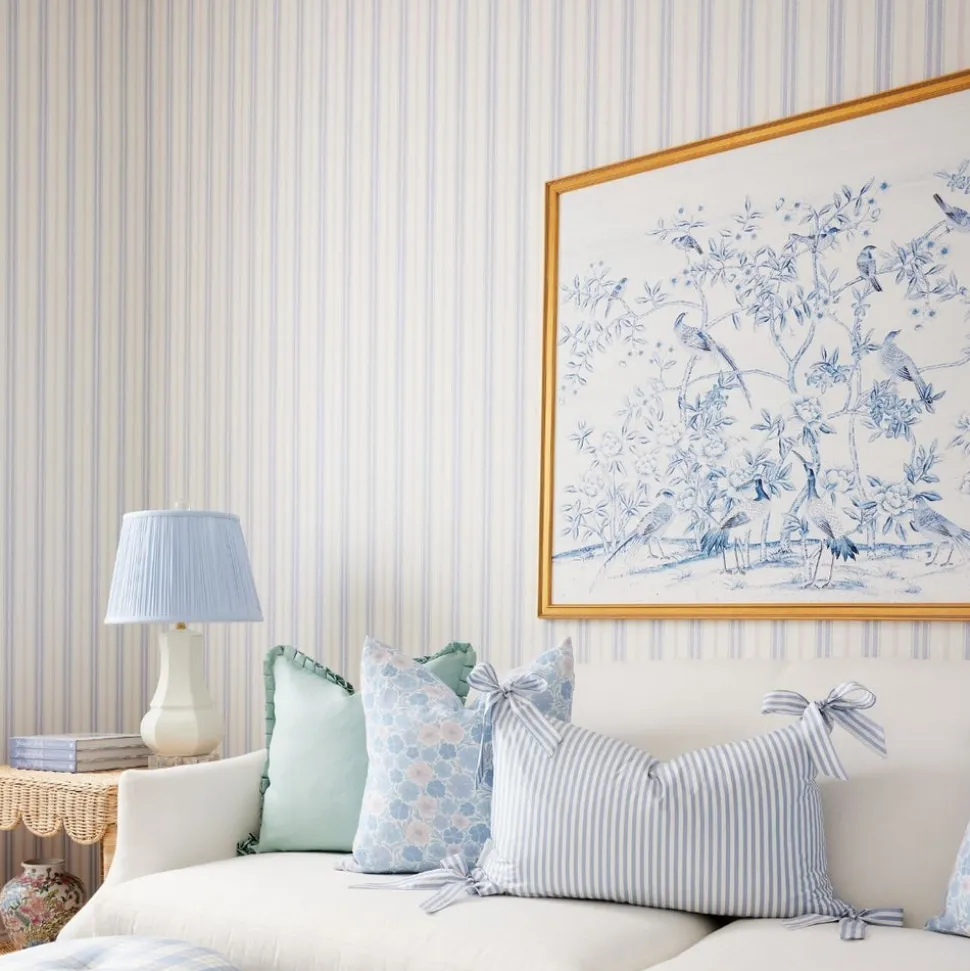 Blue & Blush Halo Stripe Wallpaper