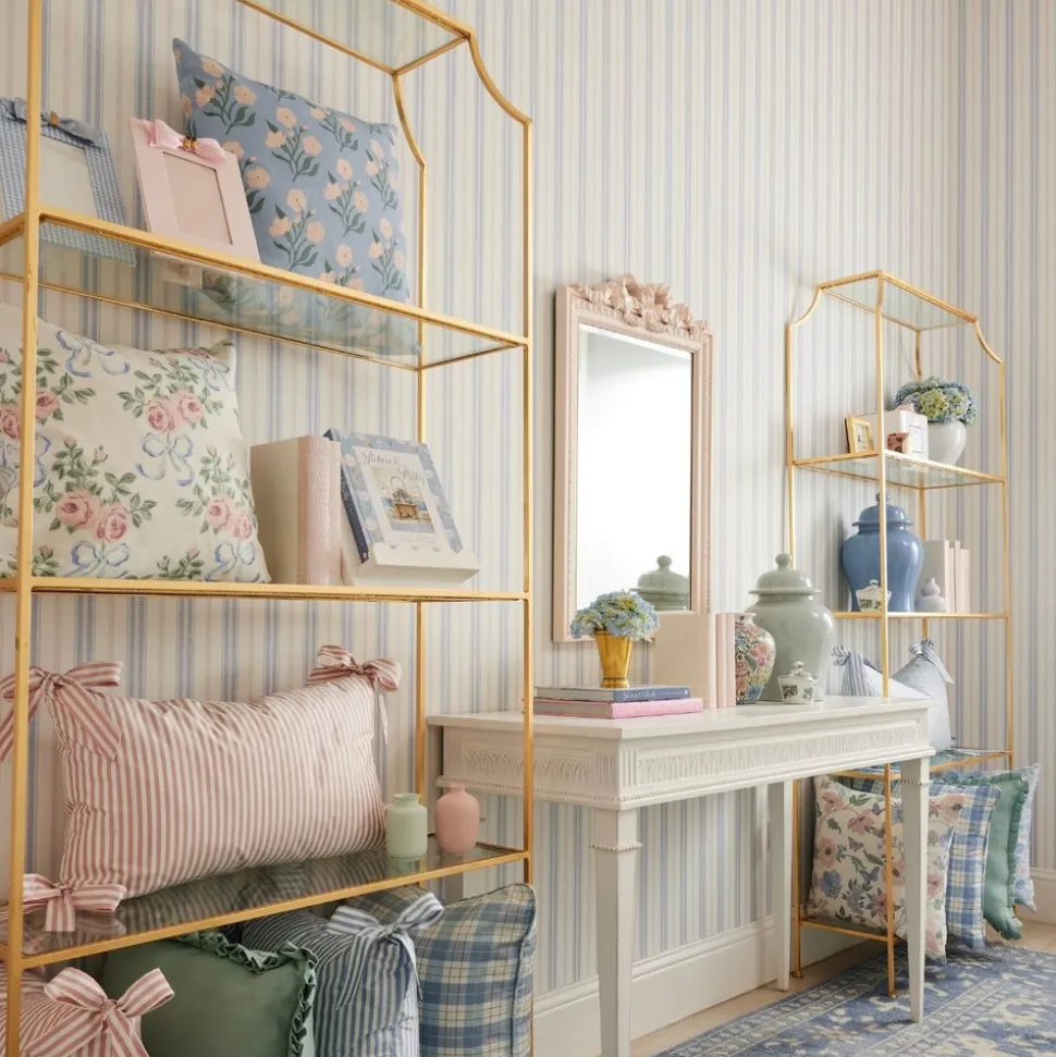 Blue & Blush Halo Stripe Wallpaper