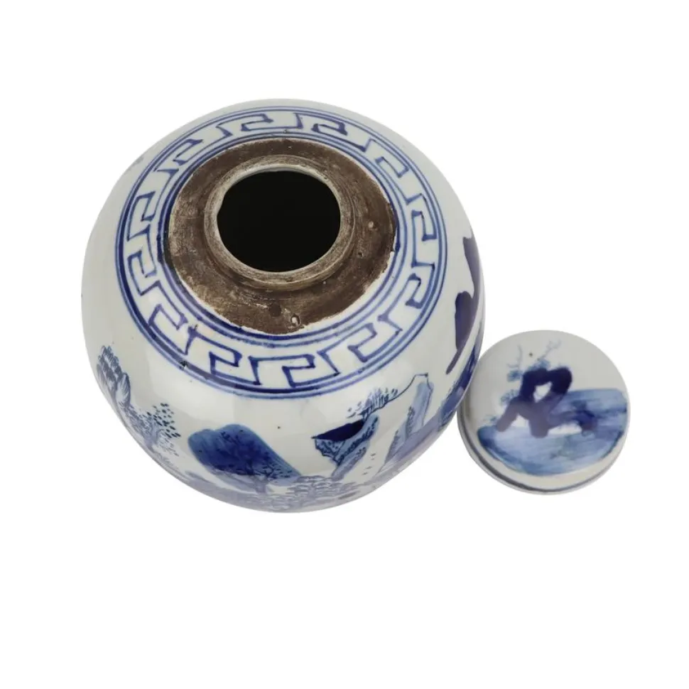 Blue and White Mini Jar with a Mountain and Tree