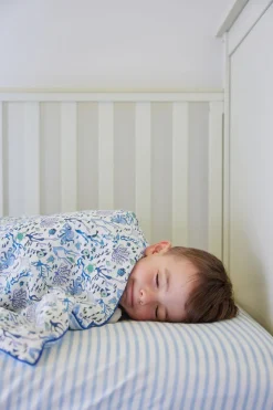 Blue and White Striped Crib Sheet