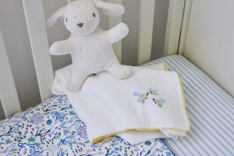 Blue and White Striped Crib Sheet
