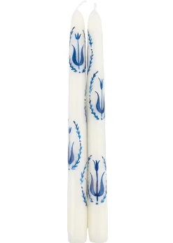 Blue and White Tulip Taper Candles Set of Two