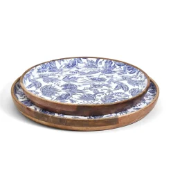 Blue Batik Hand-Crafted Wood Round Tray