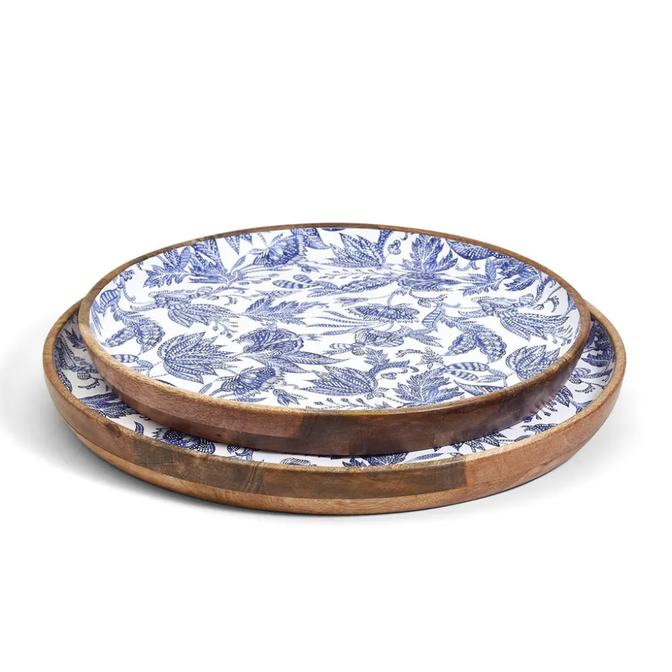 Blue Batik Hand-Crafted Wood Round Tray