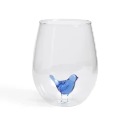 Blue Bird Stemless Wine Glass