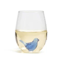 Blue Bird Stemless Wine Glass