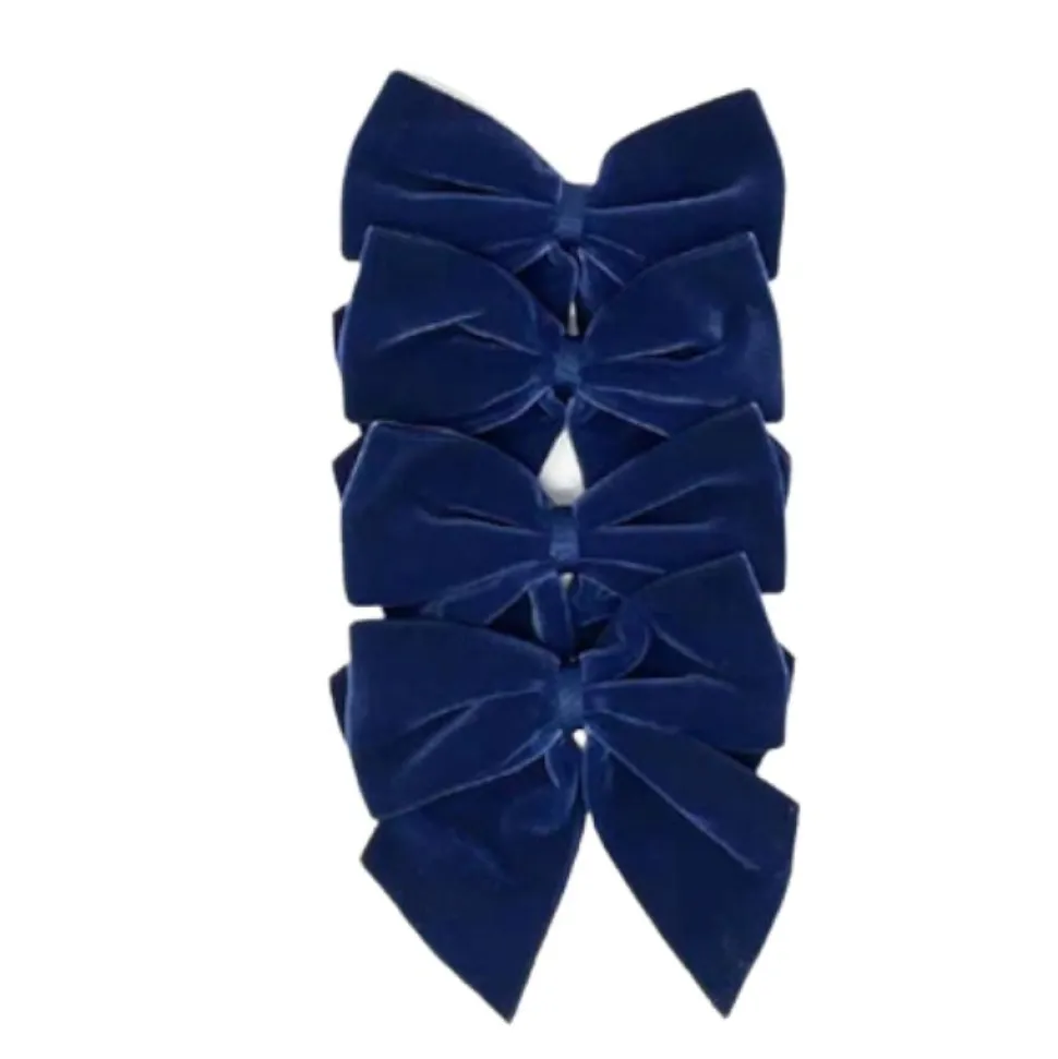 Blue Bow Velvet Napkin Ties, Set of 4