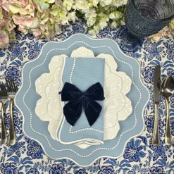 Blue Bow Velvet Napkin Ties, Set of 4