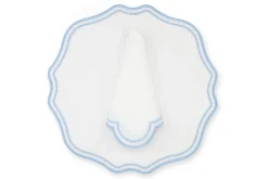 Blue Dotted White Linen Napkin and Placemat, Set of 2