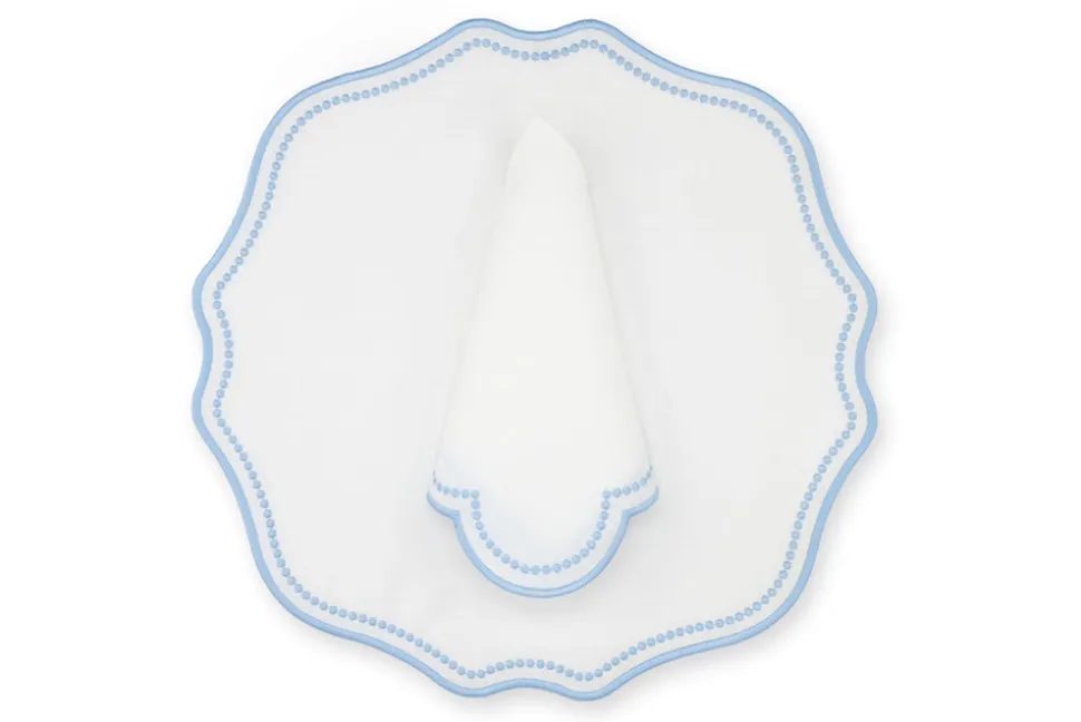 Blue Dotted White Linen Napkin and Placemat, Set of 2