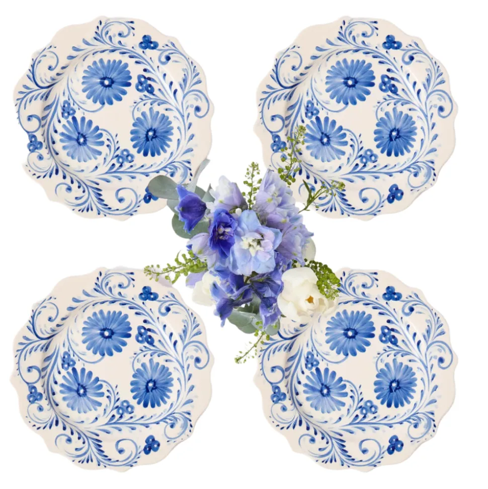 Blue Flowers Starter Plates, Set of 4