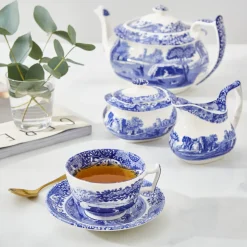 Blue Italian Teacup & Saucers, Set of 4