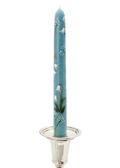 Blue Midnight Lily of the Valley Hand-Painted Taper Candles, Set of Two