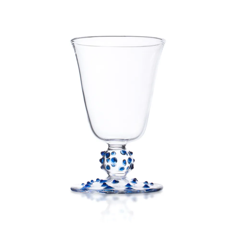 Blue Pom Wine Glass