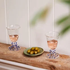 Blue Pom Wine Glass