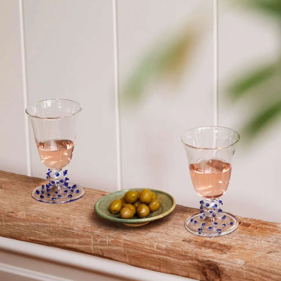 Blue Pom Wine Glass