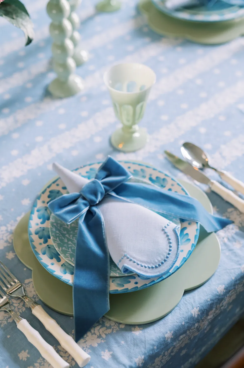 Blue Velvet Napkin Bows, Set of 4