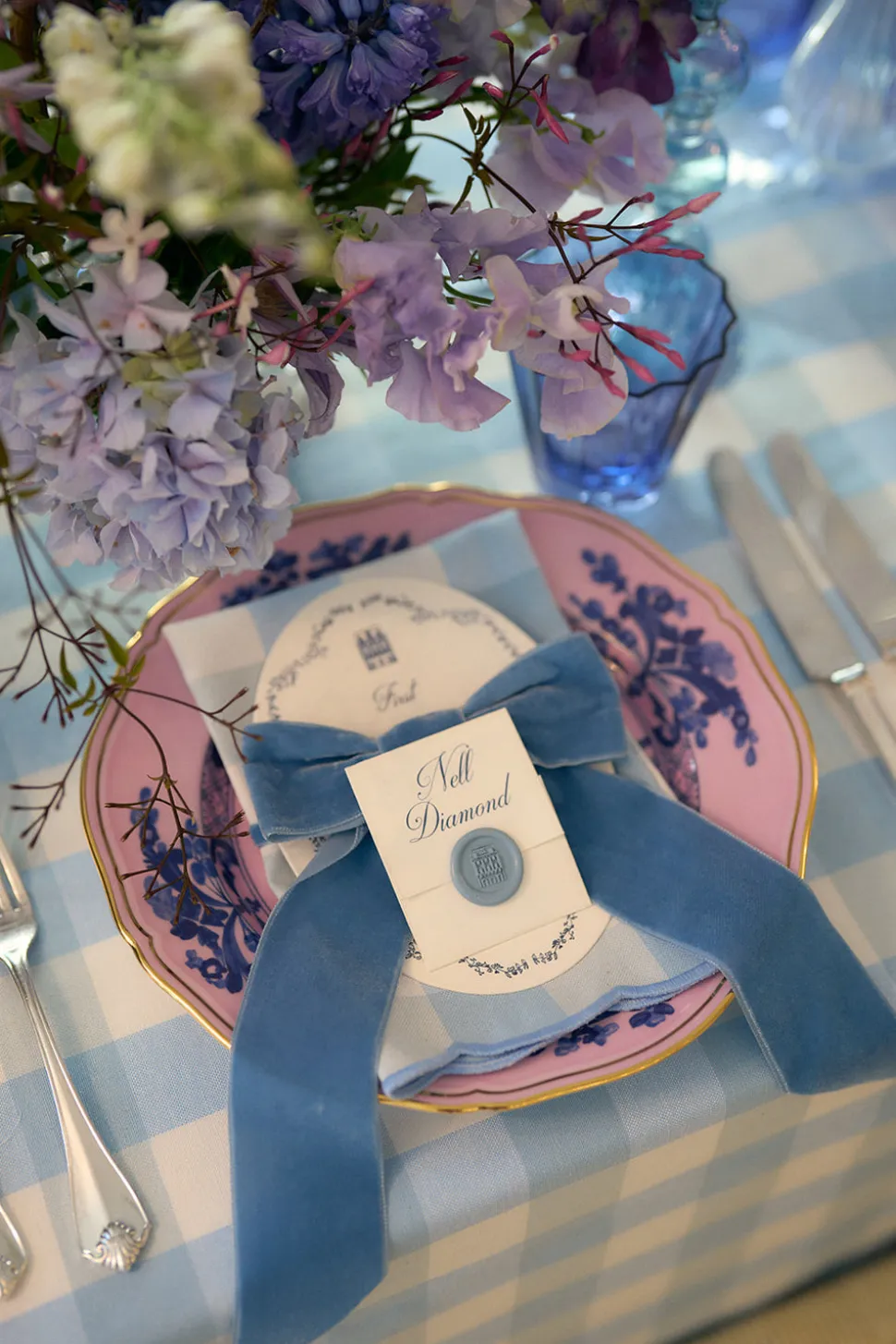 Blue Velvet Napkin Bows, Set of 4