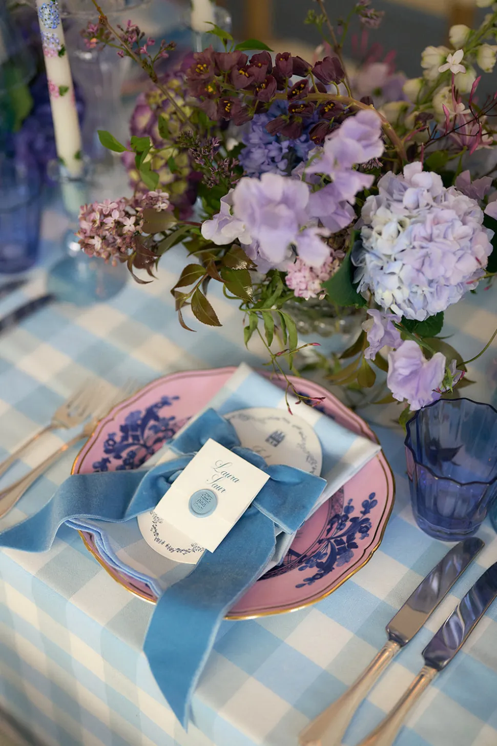 Blue Velvet Napkin Bows, Set of 4