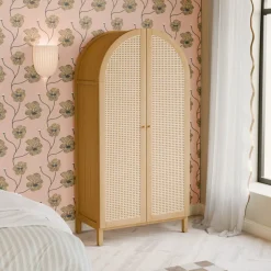 Bondi Cane Assembled Armoire in Honey