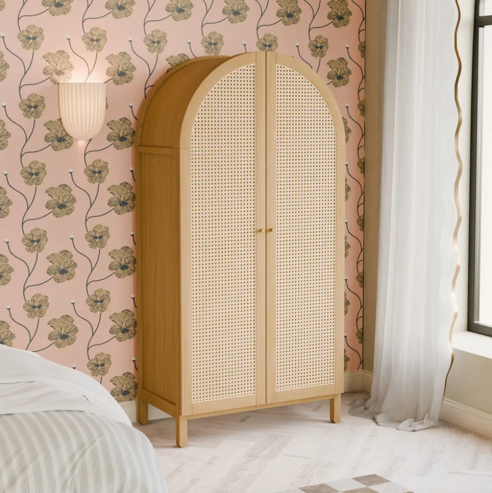 Bondi Cane Assembled Armoire in Honey