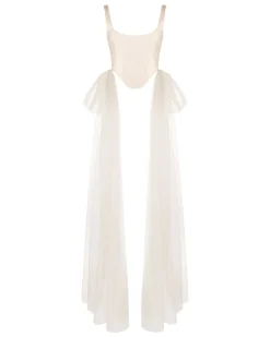 Bonnie Corset Top in Ivory Silk Wool with Tulle Bows