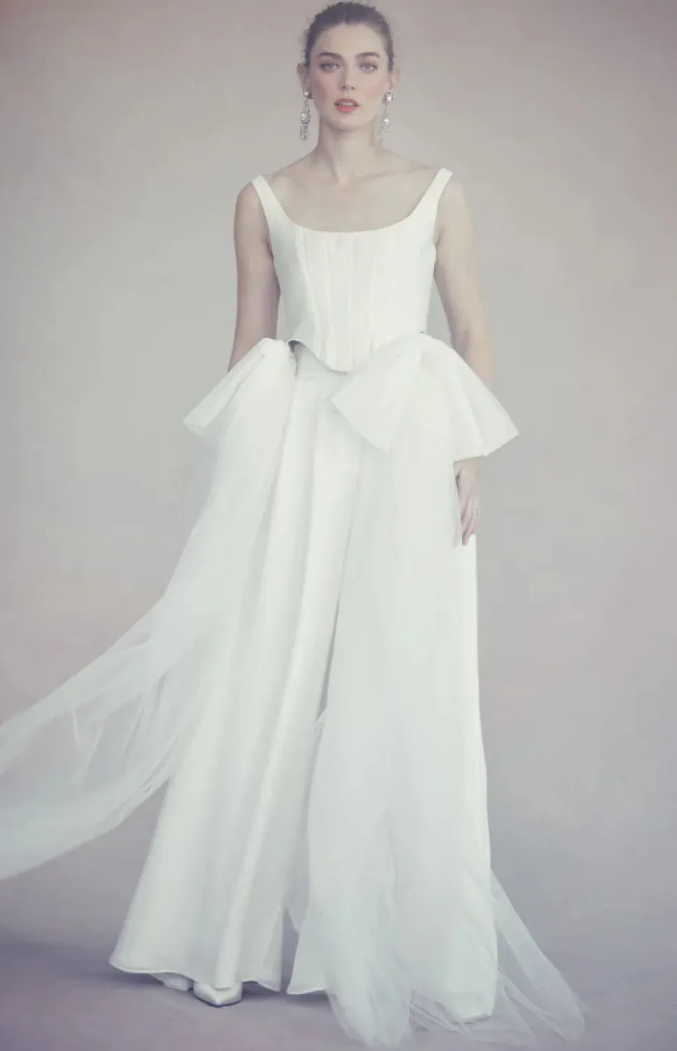 Bonnie Corset Top in Ivory Silk Wool with Tulle Bows