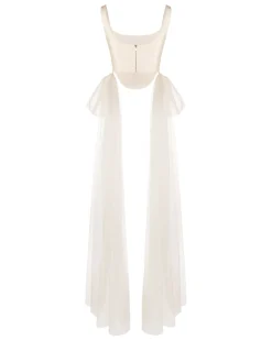 Bonnie Corset Top in Ivory Silk Wool with Tulle Bows