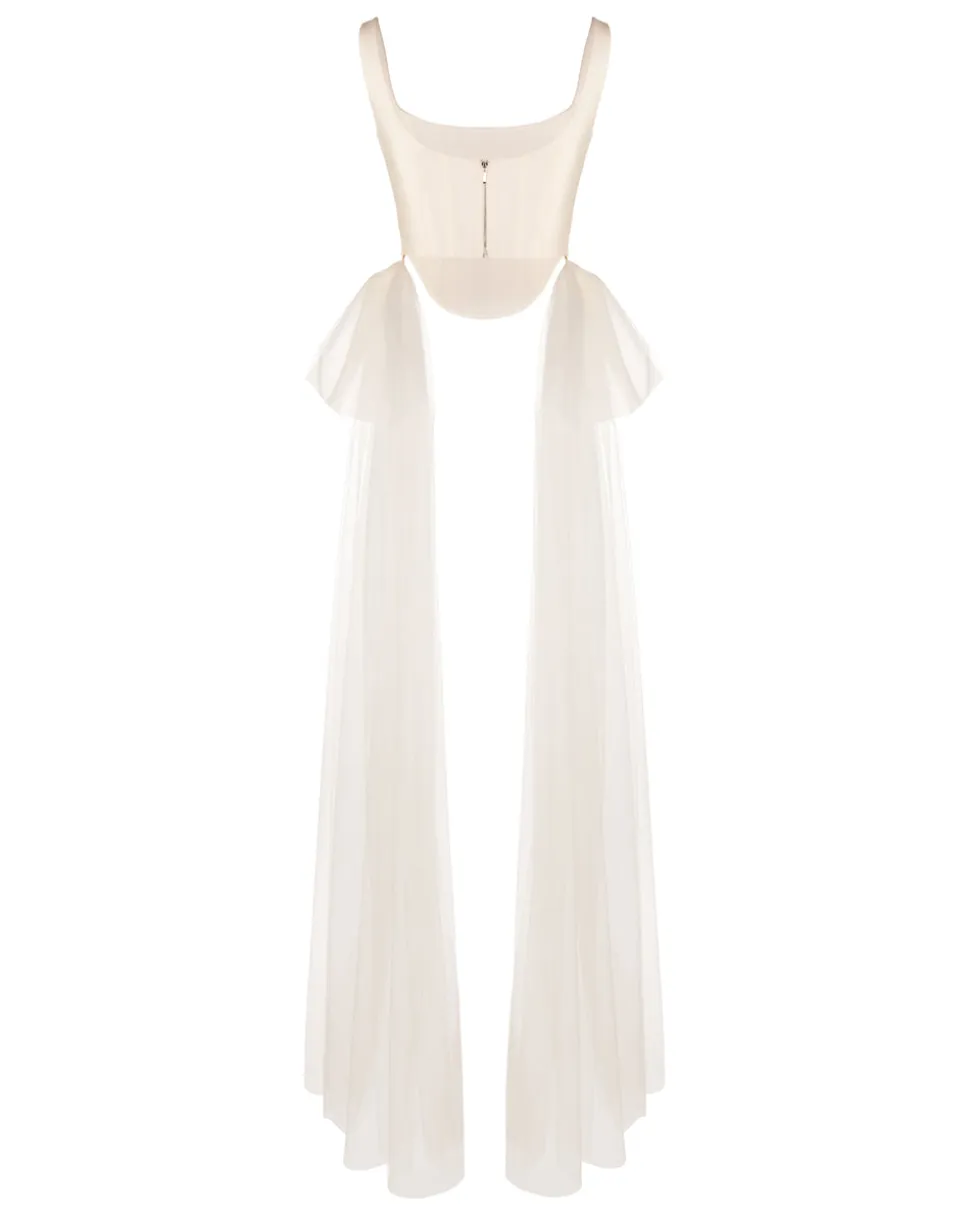 Bonnie Corset Top in Ivory Silk Wool with Tulle Bows