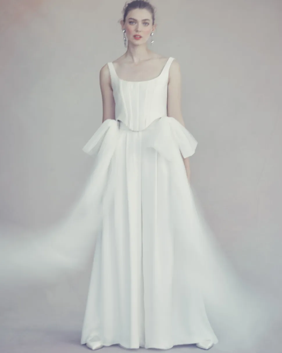 Bonnie Corset Top in Ivory Silk Wool with Tulle Bows