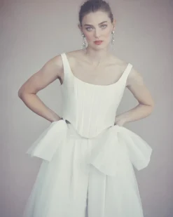 Bonnie Corset Top in Ivory Silk Wool with Tulle Bows