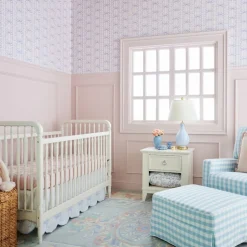 Bow Scalloped Crib Skirt in Soft Blue