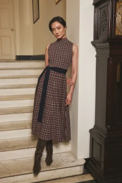 Brice Dress in Navy Mini Check