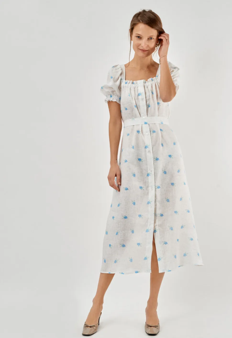 Brigitte Linen Maxi Dress in Linum